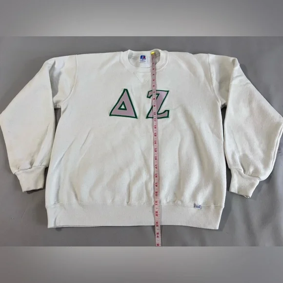 Vintage 80s Russell Athletic Delta Zeta White Sweatshirt Size Medium - Picture 2 of 10